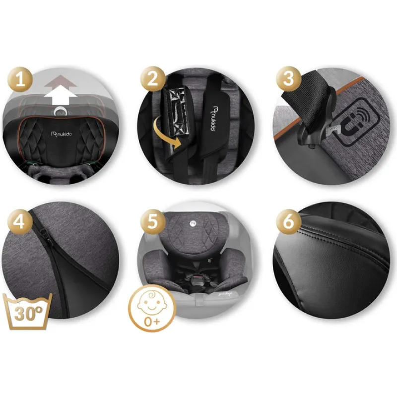 Автокрісло Nukido Prestige Line ISOFIX 0-36 кг, чорно-сіре