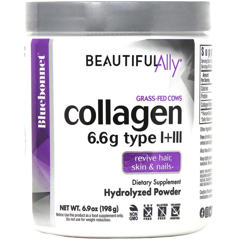 Коллаген 1 и 3 типа, Beautiful Ally, Bluebonnet Nutrition, Collagen Type I + III, порошок 198 г