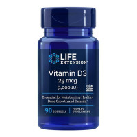 Витамин D3, Vitamin D3, Life Extension, 25 мкг (1000 МО), 90 гелевых капсул