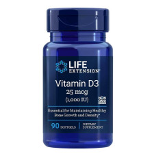Витамин D3, Vitamin D3, Life Extension, 25 мкг (1000 МО), 90 гелевых капсул