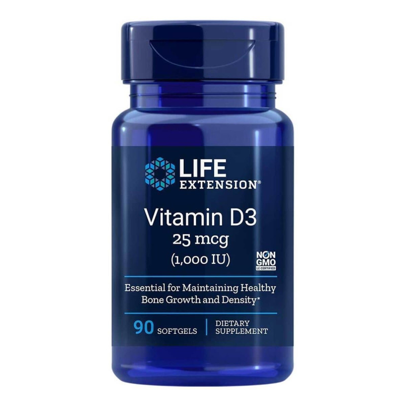 Витамин D3, Vitamin D3, Life Extension, 25 мкг (1000 МО), 90 гелевых капсул