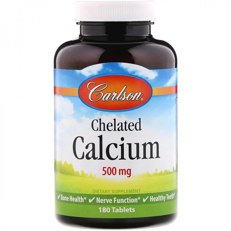 Кальцій Хелат, Chelated Calcium, Carlson, 500 мг, 180 таблеток