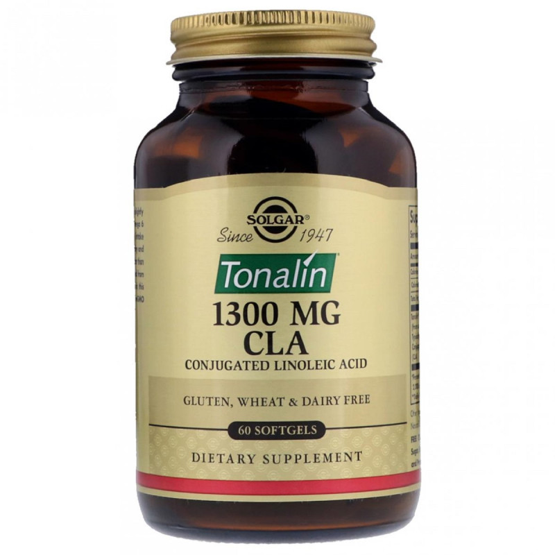 Сопряженная линолевая кислота (CLA) 1300 мг, Tonalin (Тоналин), Solgar, 60 желатиновых капсул