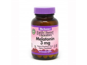 Мелатонін, Melatonin, 3 мг, Bluebonnet Nutrition, EarthSweet, Малиновий Смак, 60 жувальних таблеток