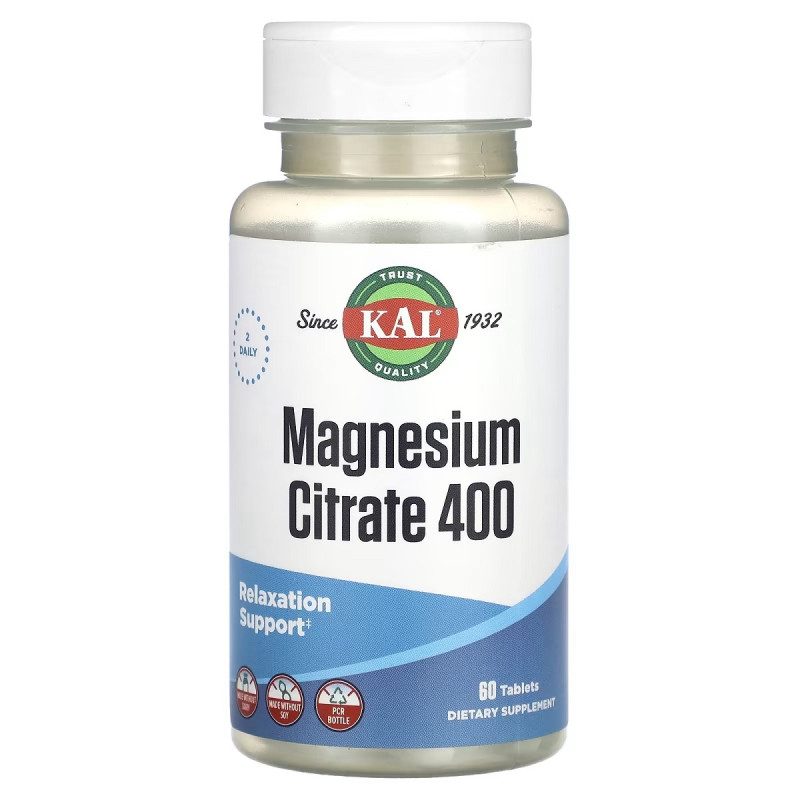 Магний Цитрат, 400 мг, Magnesium citrate, KAL, 60 таблеток
