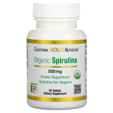 Спирулина органическая, 500 мг, Organic Spirulina, California Gold Nutrition, 60 таблеток