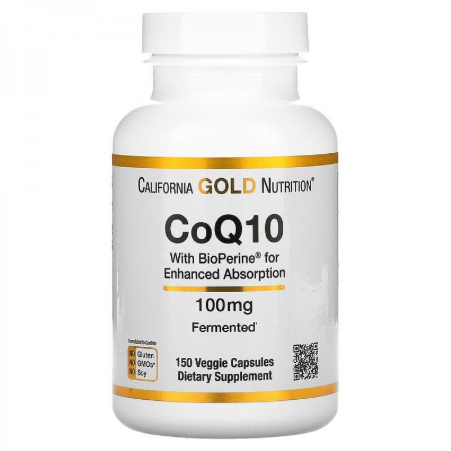 Коензим Q10 USP із Біоперином, 100 мг, CoQ10 USP with Bioperine, California Gold Nutrition, 150 вегетаріанських капсул