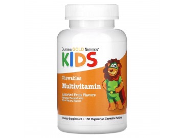 Мультивітаміни для дітей, смак фруктового асорті, Chewable Multi-Vitamin For Children, California Gold Nutrition, 180 жувальних таблеток