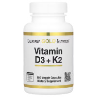 Вітамин D3+K2, Vitamin D3 + K2, California Gold Nutrition, 180 вегетаріанських капсул