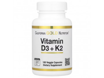 Вітамин D3+K2, Vitamin D3 + K2, California Gold Nutrition, 180 вегетаріанських капсул