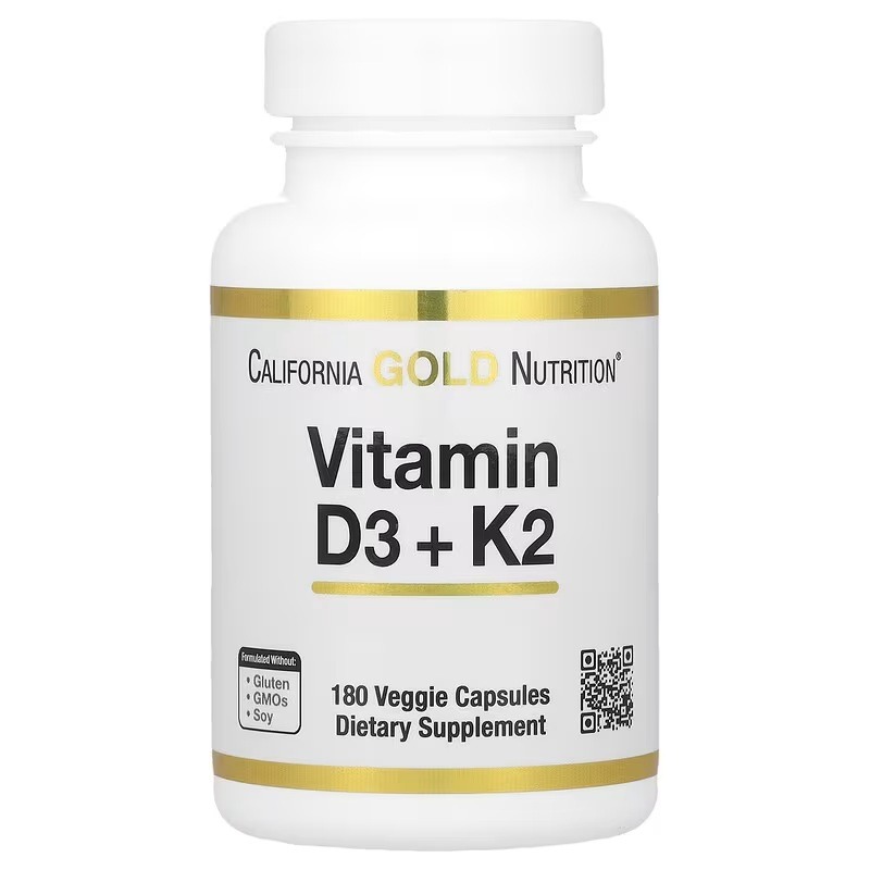 Витамин D3+K2, Vitamin D3 + K2, California Gold Nutrition, 180 вегетарианских капсул