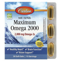 Максимум Омега, 2000 мг, смак Лимона, Maximum Omega, Carlson, 30 гелевих капсул