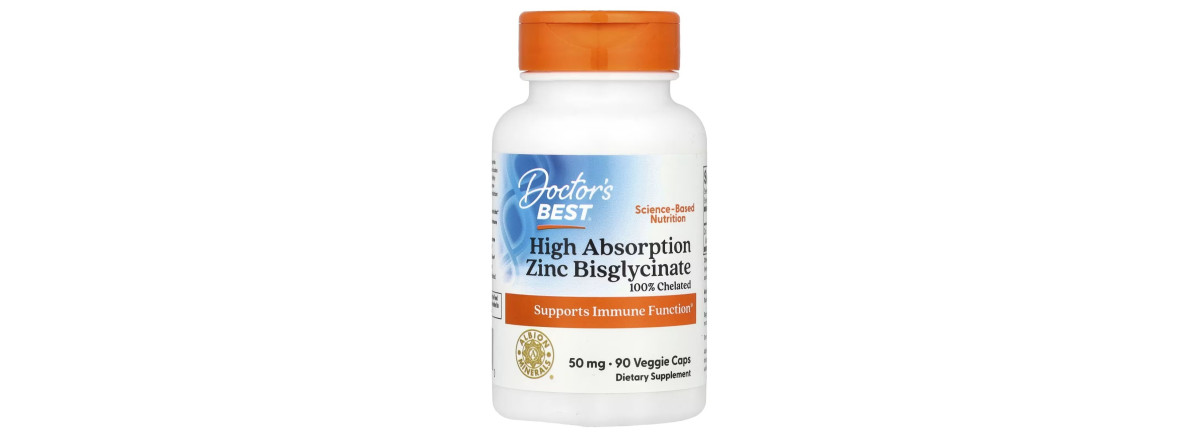 Цинк бісгліцинат, 50 мг, Zinc Bisglycinate, Doctor's Best, 90 вегетаріанських капсул