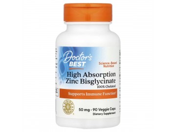 Цинк бісгліцинат, 50 мг, Zinc Bisglycinate, Doctor's Best, 90 вегетаріанських капсул