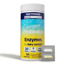 Пробіотики з ферментами для перетравлення молочних продуктів, Probiotics and Enzymes for Dairy Control, Enzymedica, 30 вегетаріанських капсул