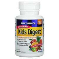 Ферменты желудочные для детей, фруктовый вкус, Kids Digest, Chewable Digestive Enzymes, Enzymedica, 60 жевательных таблеток