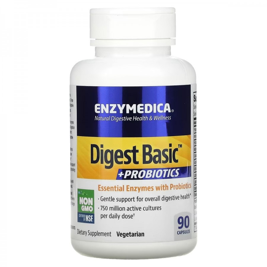 Ферменти з пробіотиками, Digest Basic + Probiotics, Enzymedica, 90 капсул