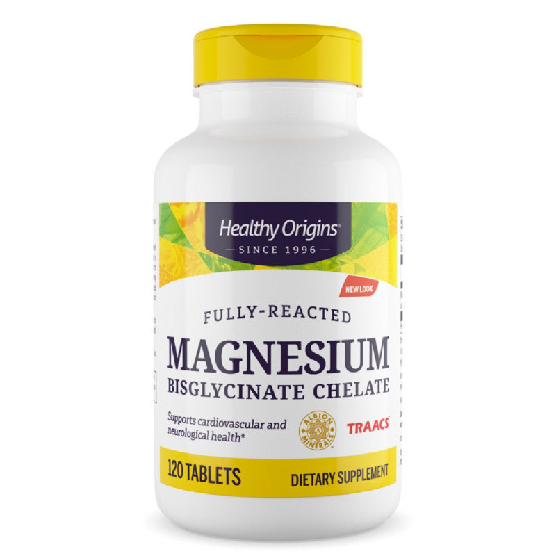 Магний Бисглицинат, Magnesium Bisglycinate Chelate, Healthy Origins, 200 мг, 120 таблеток