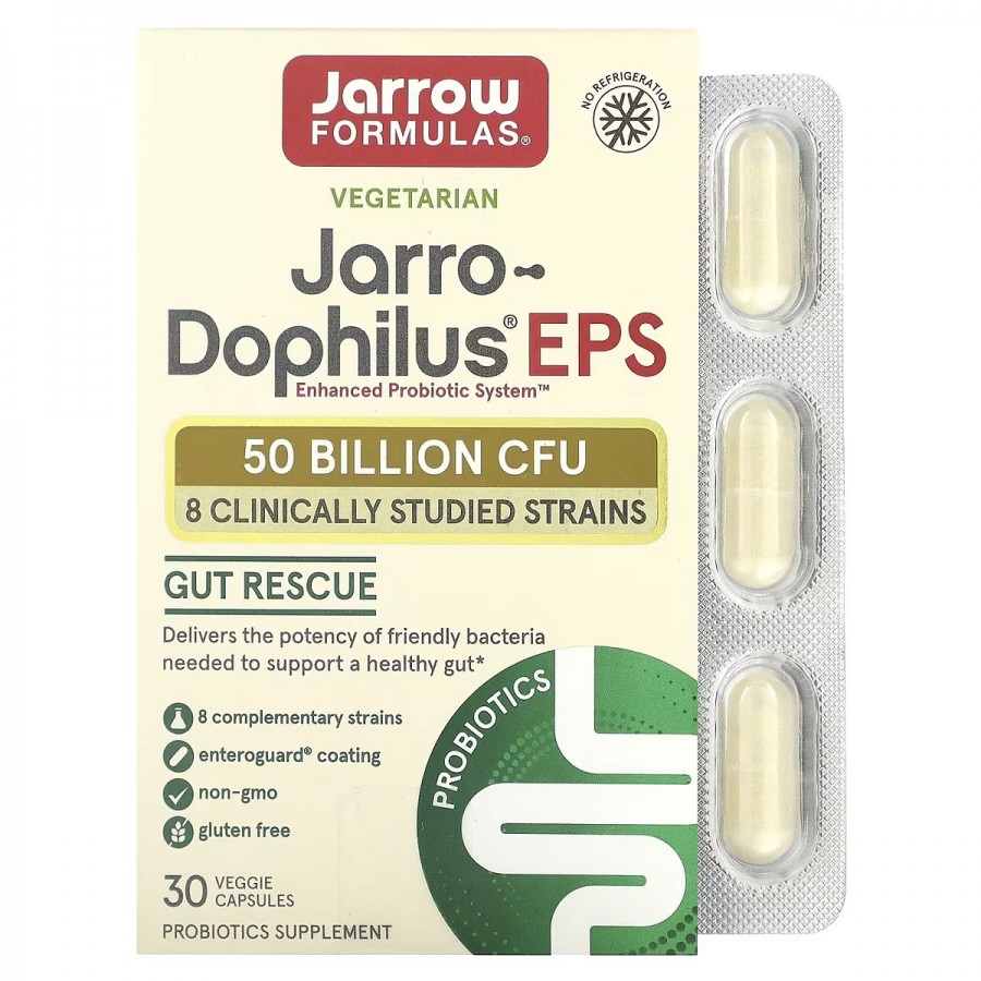 Пробіотики, 50 млрд КУО, Jarro-Dophilus EPS, Jarrow Formulas, 30 вегетаріанських капсул