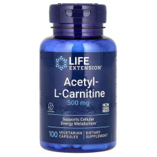 Ацетил L-карнітин, 500 мг, Acetyl-L-Carnitine, Life Extension, 100 вегетаріанських капсул