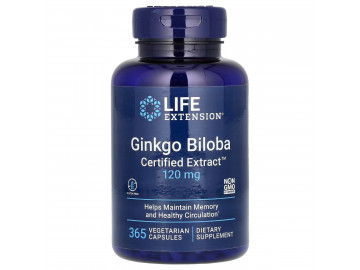 Гінкго Білоба сертифікований екстракт, 120 мг, Ginkgo Biloba, Certified Extract, Life Extension, 365 вегетаріанських капсул