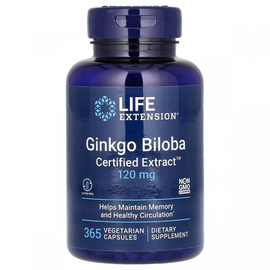 Гінкго Білоба сертифікований екстракт, 120 мг, Ginkgo Biloba, Certified Extract, Life Extension, 365 вегетаріанських капсул