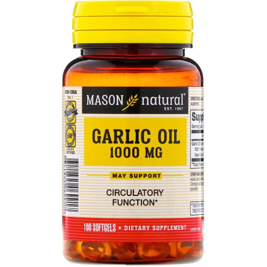 Часникова олія 1000 мг, Garlic Oil, Mason Natural, 100 м'яких капсул