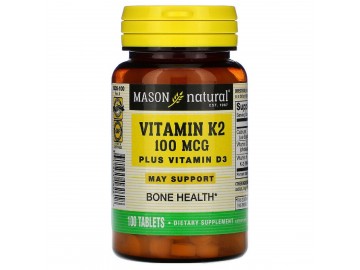 Вітамін K2 + Вітамін D3, Vitamin K2 Plus Vitamin D3, Mason Natural, 100 таблеток