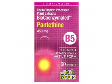 Пантетин, витамин B5, 450 мг, BioCoenzymated, B5, Pantethine, Natural Factors, 60 гелевых капсул