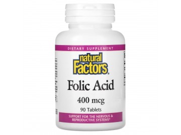 Фолієва кислота, 400 мкг, Folic Acid, Natural Factors, 90 таблеток