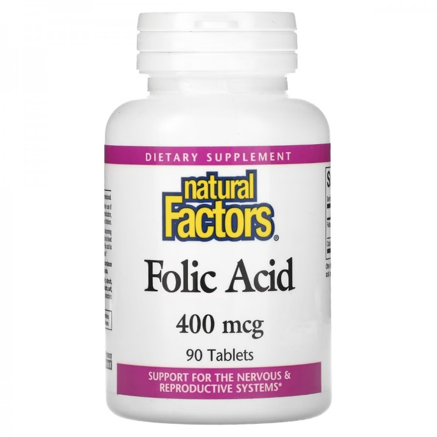 Фолієва кислота, 400 мкг, Folic Acid, Natural Factors, 90 таблеток