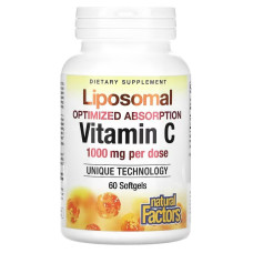 Витамин C липосомальный, 1000 мг, Liposomal Vitamin C, Natural Factors, 60 гелевых капсул