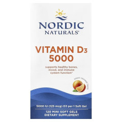 Вітамін D3, 125 мкг (5000 МО), смак апельсину, Vitamin D3, Nordic Naturals, 120 міні капсул