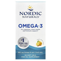 Омега-3, 690 мг на порцію, смак лимона, Omega-3, Nordic Naturals, 60 гелевих капсул