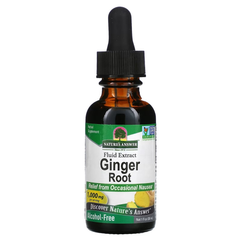 Имбирь, 1000 мг, экстракт корня без спирта, Ginger Root, Fluid Extract, Alcohol-Free, Nature's Answer, 30 мл