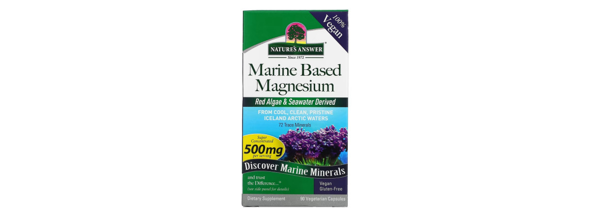 Магній морського походження, 500 мг, Marine Based Magnesium, Nature's Answer, 90 вегетаріанських капсул