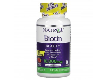 Біотин швидкорозчинний, 10000 мкг, смак полуниці, Biotin, Fast Dissolve, Natrol, 60 таблеток