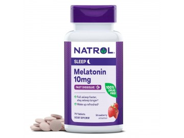 Мелатонін швидкорозчинний, 10 мг, смак полуниці, Melatonin, Fast Dissolve, Natrol, 75 таблеток