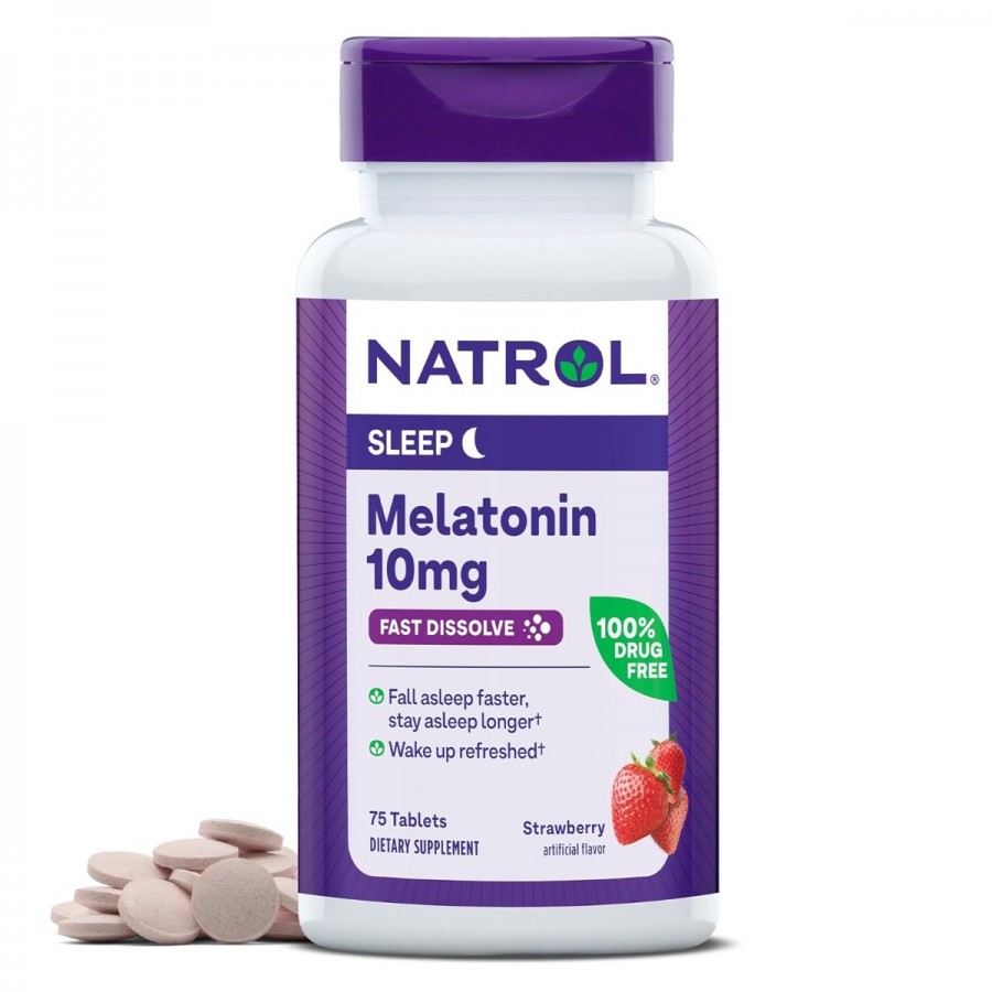 Мелатонін швидкорозчинний, 10 мг, смак полуниці, Melatonin, Fast Dissolve, Natrol, 75 таблеток