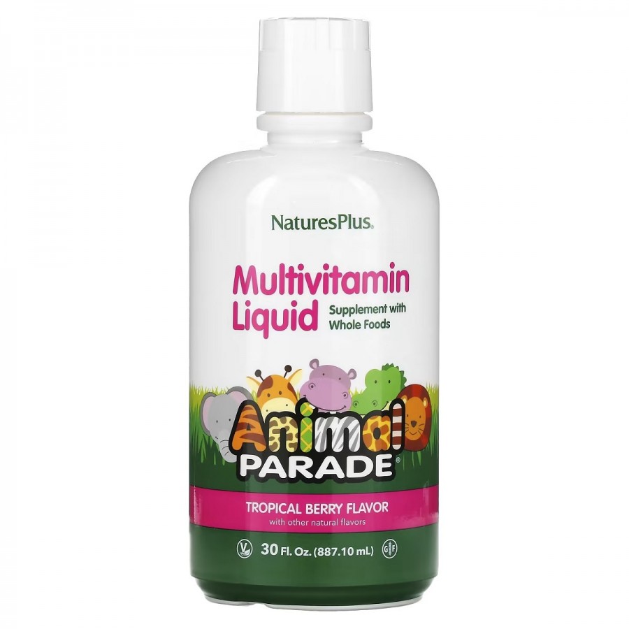 Рідкі Дитячі Мультивітаміни, Смак Тропичних фруктів, Animal Parade Gold, Natures Plus, 887 мл