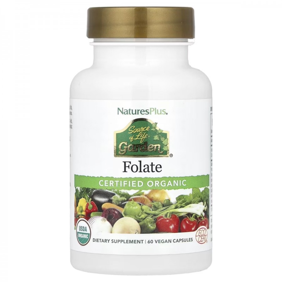 Фолат, 400 мкг, Folate, Source of Life Garden, Natures Plus, 60 вегетаріанських капсул