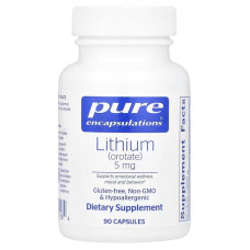 Літій оротат, 5 мг, Lithium Orotate, Pure Encapsulations, 90 капсул
