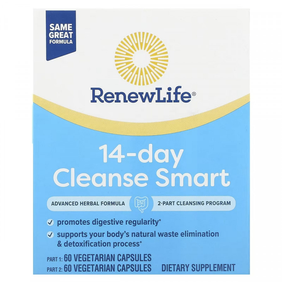 УЦІНКА Очищення та детокс, 30-денна програма, Advanced Cleanse Smart, Renew Life, 2 баночки по 60 вегетаріанських капсул (м'ята коробка)