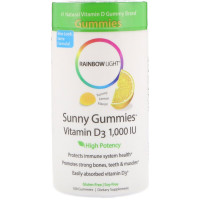 Витамин D3, вкус лимона, Sunny Gummies, Rainbow Light, 1000 МО, 100 жевательных конфет