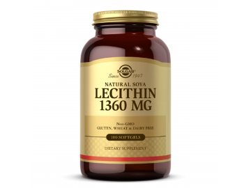 Лецитин невибілений 1360 мг, Natural Soya Lecithin, Solgar, 100 желатинових капсул