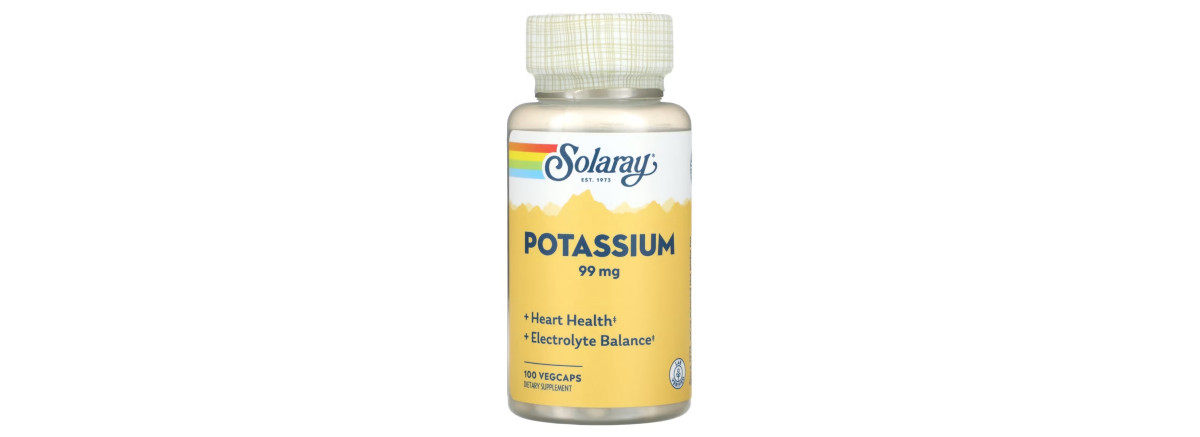 Калий, 99 мг, Potassium, Solaray, 100 вегетарианских капсул