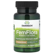 Пробіотик для жінок, 9,8 млрд КУО, FemFlora, Probiotic For Women, Swanson, 60 веганських капсул