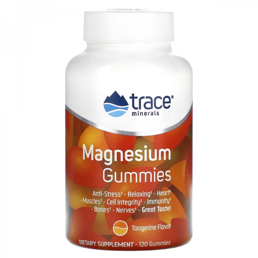 Магній, смак мандарину, Magnesium Gummies, Trace Minerals, 120 жувальних цукерок