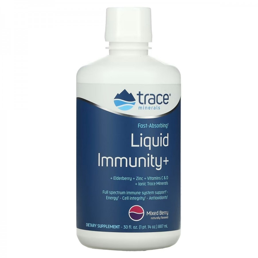 Підтримка імунної системи, смак ягід, Fast-Absorbing Liquid Immunity+, Trace Minerals, 887 мл