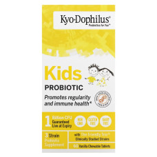 Пробиотик для детей, ванильный вкус, Kids Probiotic, Kyolic, 60 жевательных таблеток